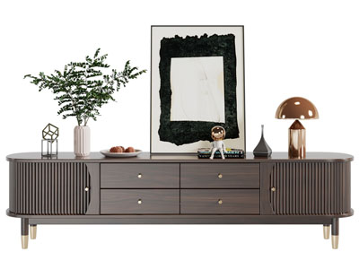 现代实木电视柜、摆件组合