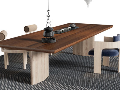 新中式实木长方形茶桌椅组合