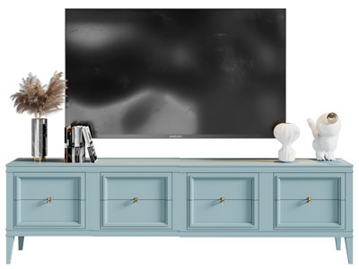 现代蓝色实木电视柜、电视