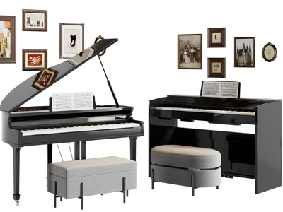 现代三角钢琴、琴凳