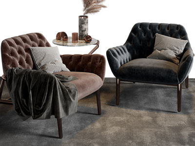 现代休闲椅子、边几