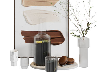 现代花瓶、烛台、装饰画摆件组合