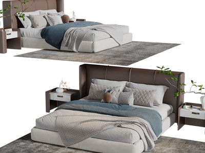 现代双人床、床头柜