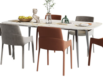 现代大理石长方形餐桌椅组合
