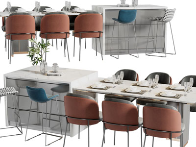 现代带吧台的餐桌椅组合