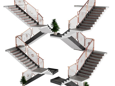 新中式玻璃扶手旋转楼梯3d模型 新中式玻璃扶手旋转楼梯