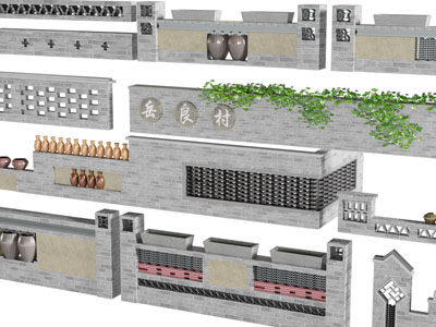新中式景观墙、围墙3d模型 新中式景观墙、围墙