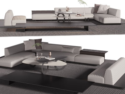 现代转角多人沙发、茶几组合