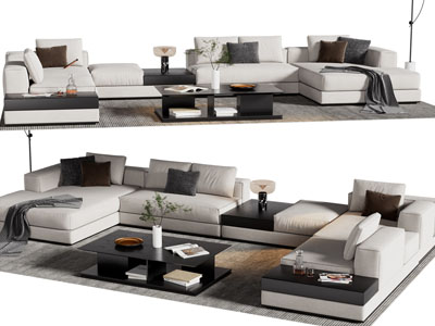 现代转角多人沙发和茶几组合