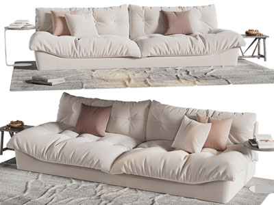 现代双人沙发、边几角几组合