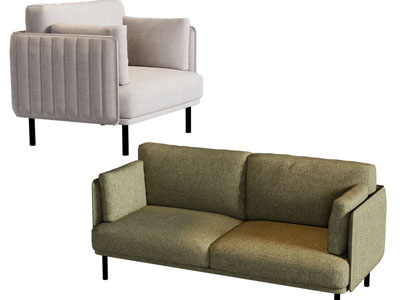 现代双人、单人沙发3d模型 现代双人、单人沙发