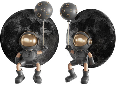 现代星球宇航员雕塑摆件组合