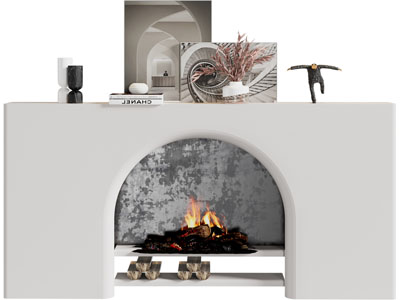 现代壁炉火炉、摆件组合