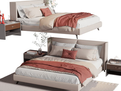 现代双人床、床头柜