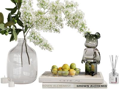 现代花瓶、书籍、香薰摆件组合