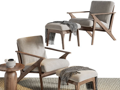 北欧实木休闲椅子、脚踏