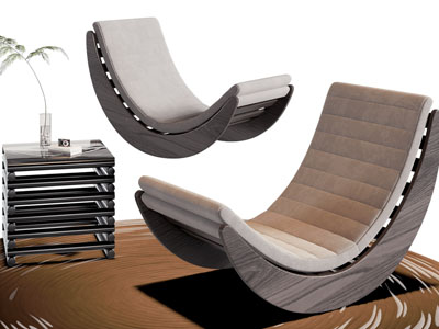 现代摇椅、躺椅、边几