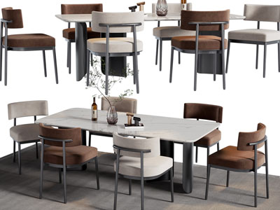 现代长方形大理石餐桌椅组合