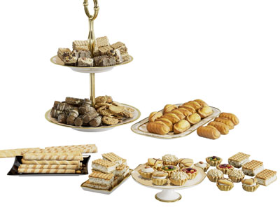 欧式碟子里的蛋糕、点心摆件组合