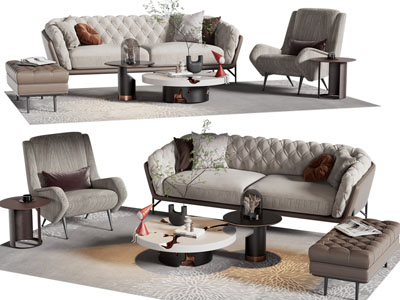 现代轻奢双人、单人沙发和茶几组合