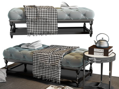 欧式菱形软包沙发凳、边几