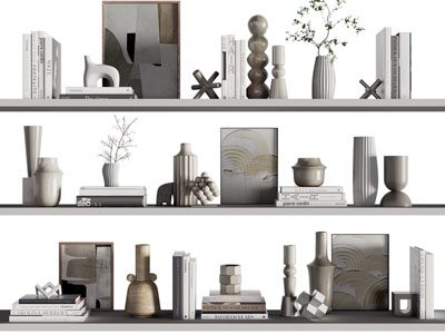 侘寂风隔板书籍、花瓶花卉摆件组合