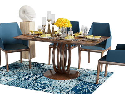 美式实木长方形餐桌椅组合