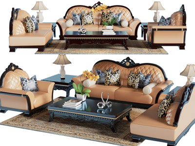 欧式双人、单人沙发和茶几组合