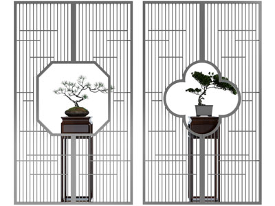 新中式花架盆景隔断3d模型 新中式花架盆景隔断
