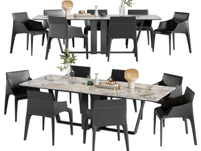 现代长方形餐桌椅组合