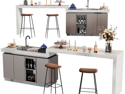 现代酒柜水吧台、吧凳