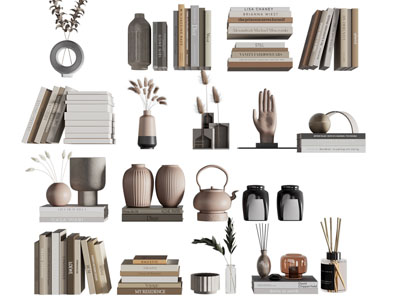新中式书籍、陶艺器皿摆件组合