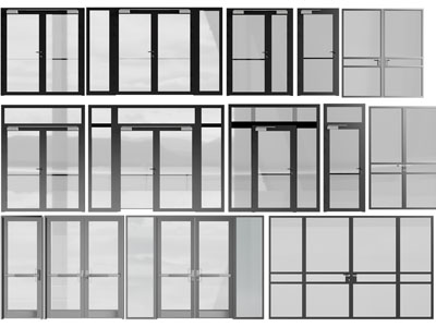 现代办公玻璃双扇平开门