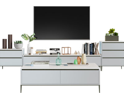 现代电视柜、电视机和茶几