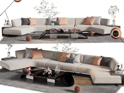 现代弧形多人沙发、茶几组合