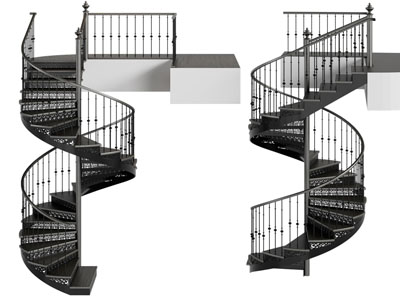 欧式铁艺扶手台阶旋转楼梯3d模型 欧式铁艺扶手台阶旋转楼梯