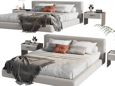 现代双人床、床头柜