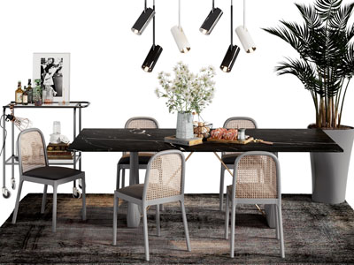 现代长方形餐桌椅组合
