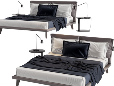 现代双人床、床头几