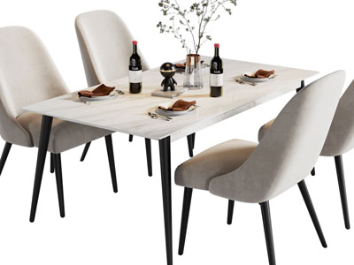 现代长方形餐桌椅组合