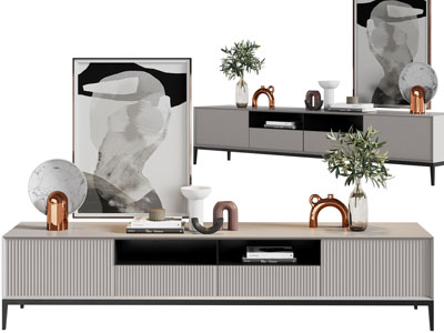 现代电视柜、摆件组合