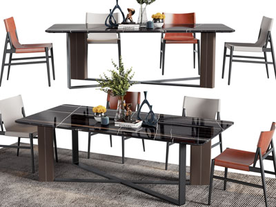 现代长方形餐桌椅组合