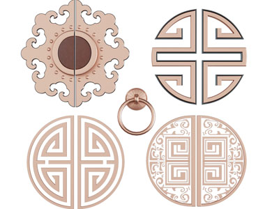 新中式雕花大门拉手3d模型 新中式雕花大门拉手