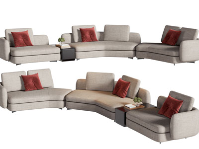 现代布艺弧形多人沙发