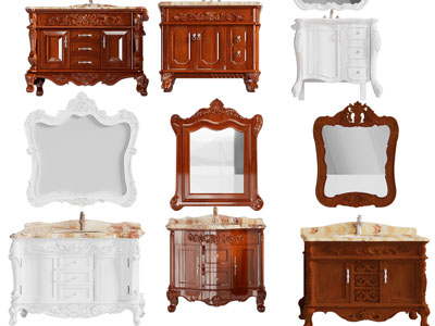欧式雕花实木带收纳柜的洗手台