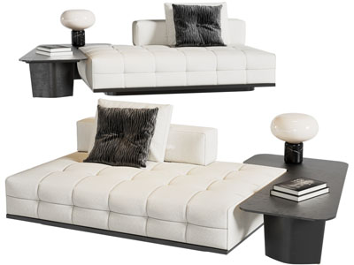 现代布艺多人沙发、边几