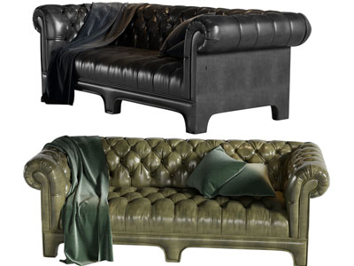 欧式皮质软包靠背多人沙发