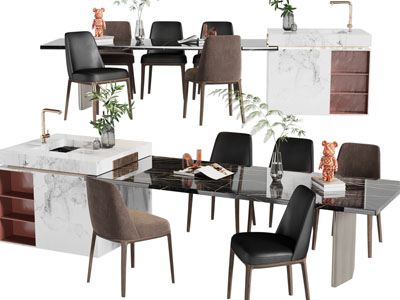 现代带水吧台的餐桌椅组合