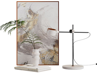 现代花瓶、背景画、台灯摆件组合