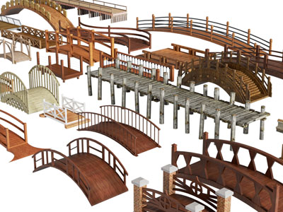 中式实木景观仿古拱桥3d模型 中式实木景观仿古拱桥